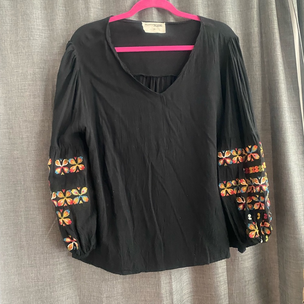 Savanna Jane Black Embroidered Blouse